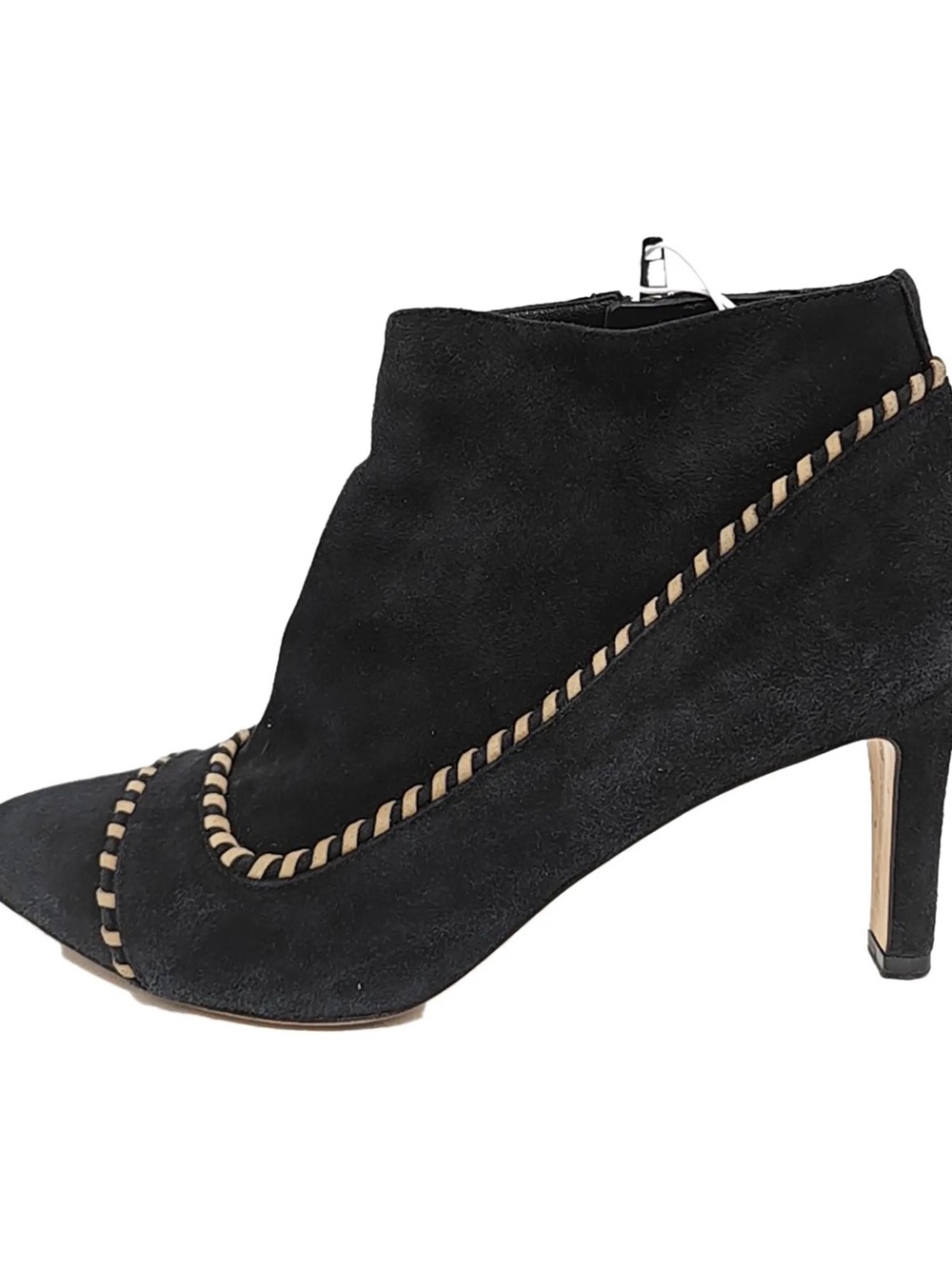 MaxMara Black Suede Ankle Booties with Contrast Trim